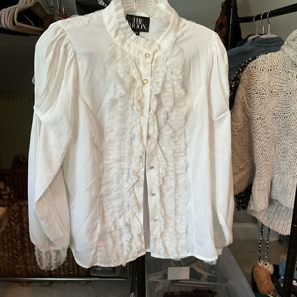 The Moon White. Button Down Lacey Blouse